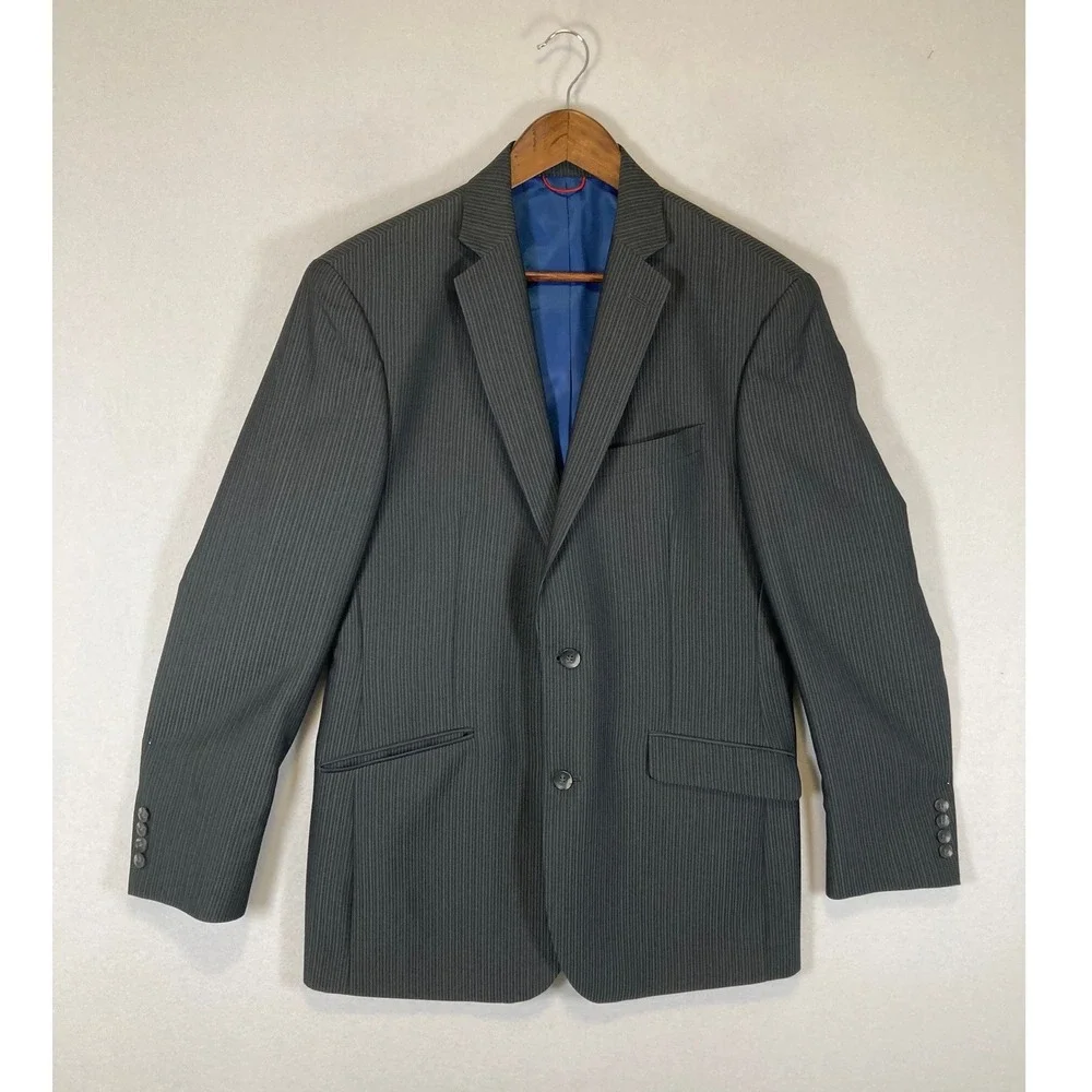 Modern Professional Billy London Men 40L Charcoal Grey Pinstripe 2-Button Blazer
